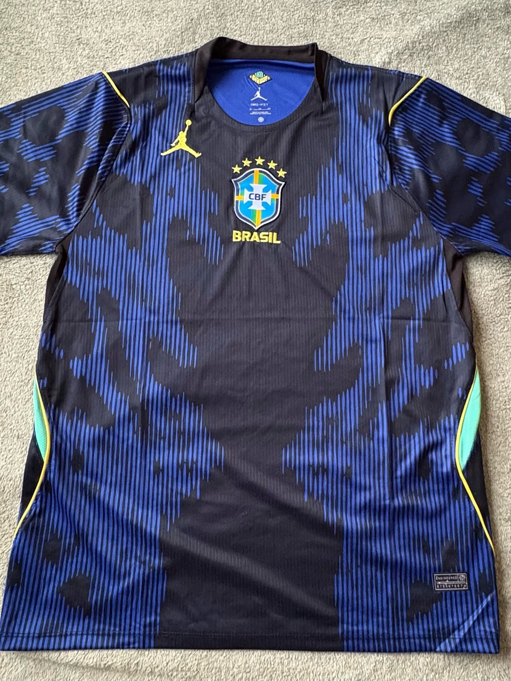 Jordan Brasil CBF Soccer Jersey - Black & Blue with Yellow Logo